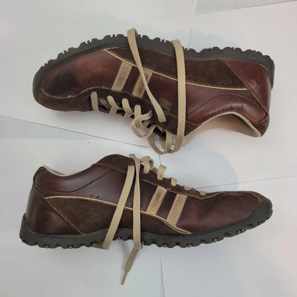 Skechers 45410 Sneakers Mens 8.5 Brown Leather Suede Low Top Lace Up Shoes